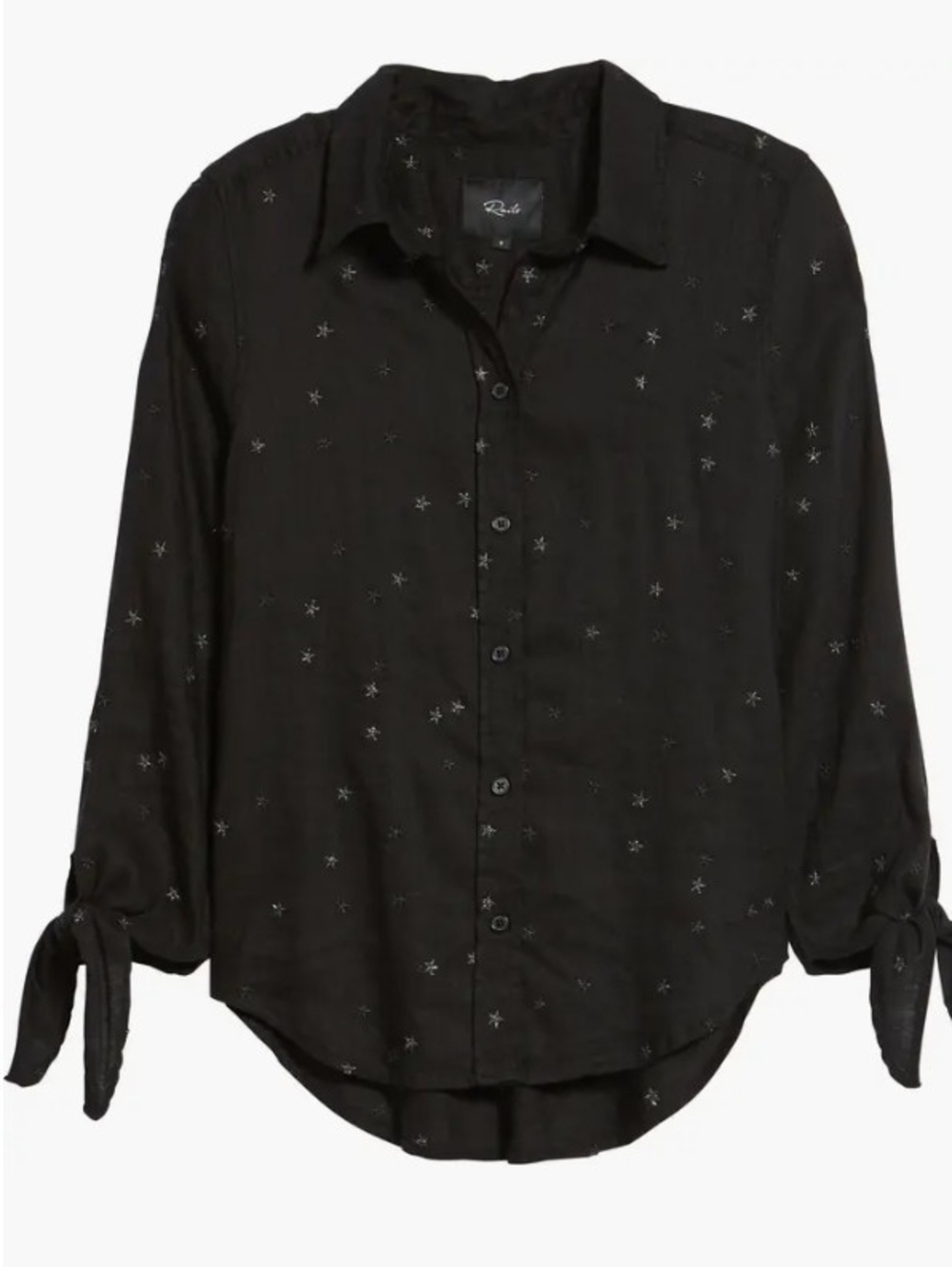 Rails Linen Blend Black Button-Down Shirt with Star Embroidery (M) Lux Capsule